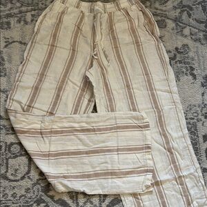 Striped Casual Pants - Beige and Brown